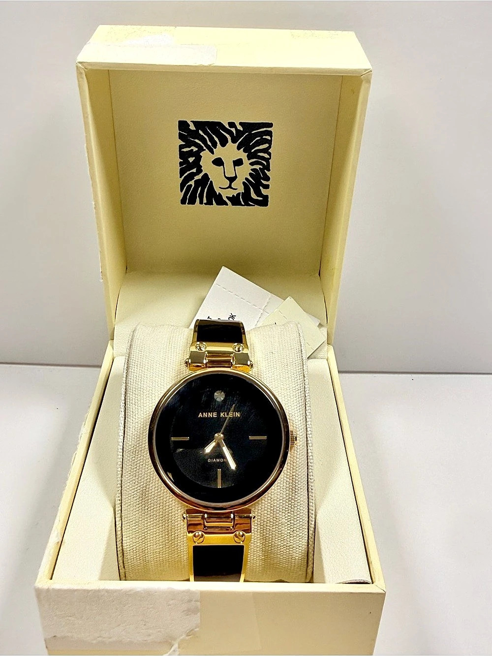 Anne Klein AK/1018BKBK Diamond-Accented Black Ceramic Watch